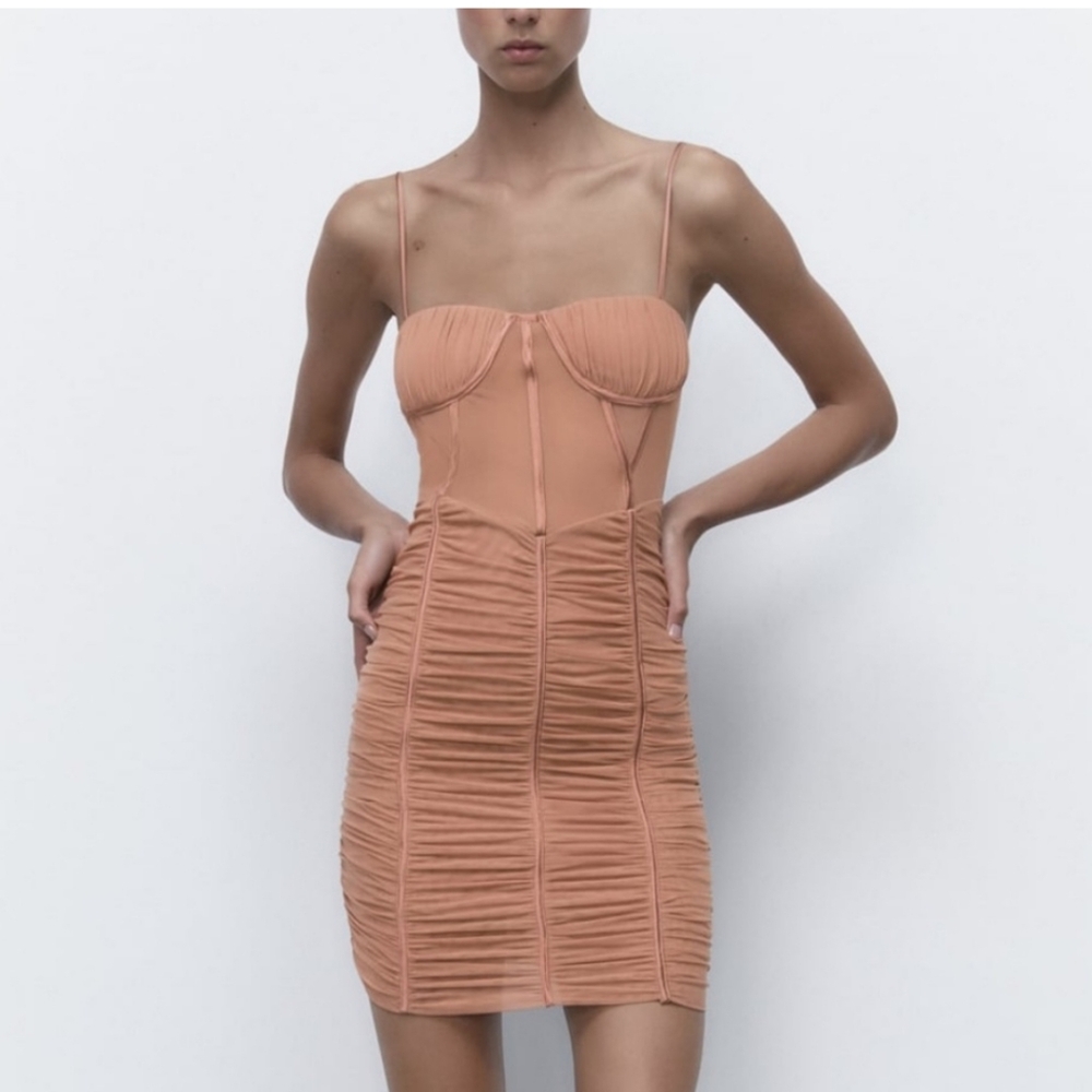 Pink Ruched Bodycon Cocktail Dress